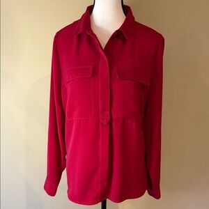Catherine Malandrino Blouse Red Women's Button-Up Double Breast Pockets Size M